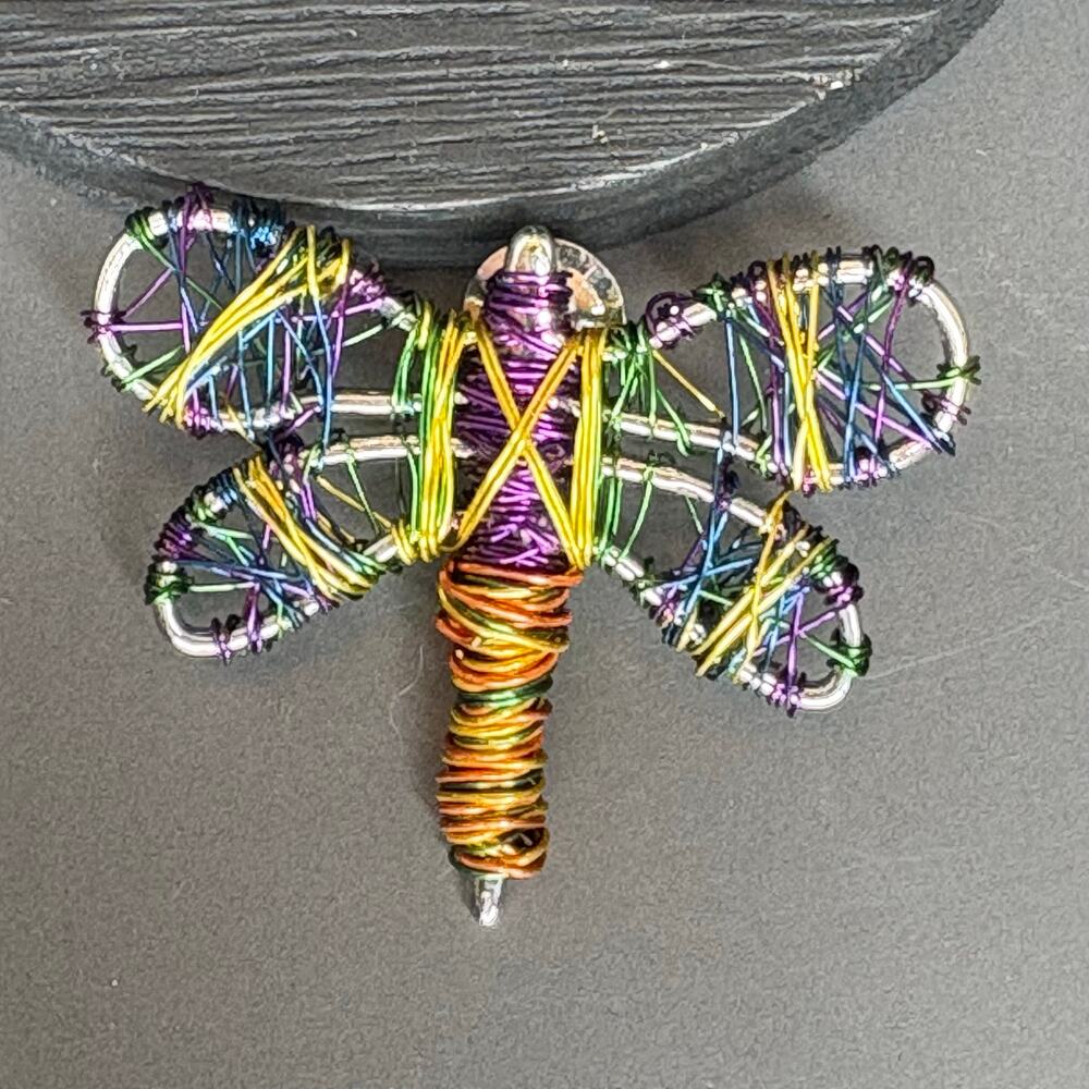 Signed SJ Wire Wrapped Dragonfly Scatter Pin Brooch Handmade Silver 2"